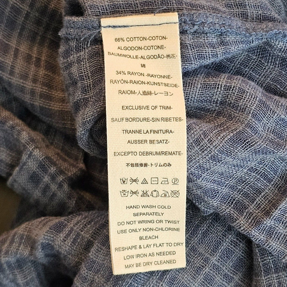 Free People Talk To Me Gauzy Fray Hem Top Size XS Blue Popover Boho Buttons - Picture 9 of 11